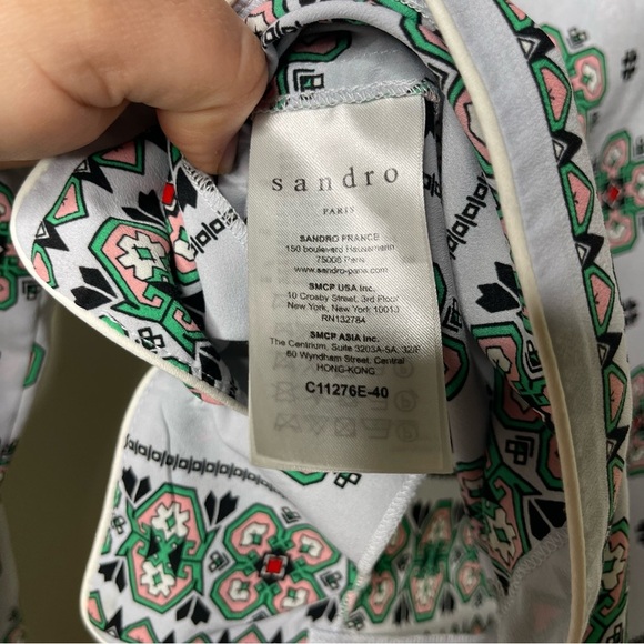 San­dro Bleu Ciel Print square button down crop blouse Shirt sz 1 US S - Picture 7 of 8